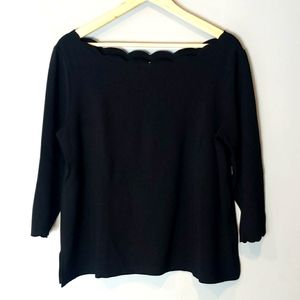 Anthropologie Eri + Ali Pauline Scalloped Top Womens Large Classic Retro Black